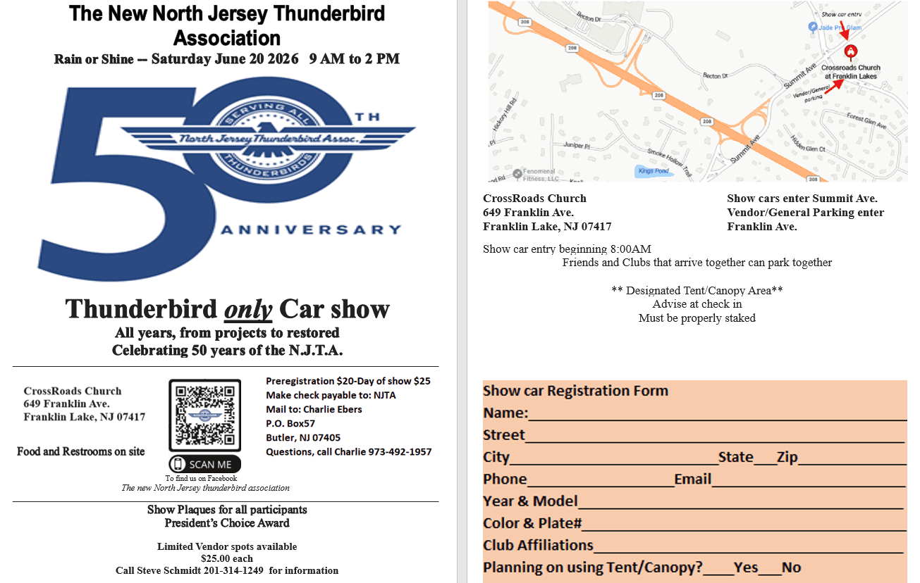 50th Anniversary Thunderbird Only Car Show